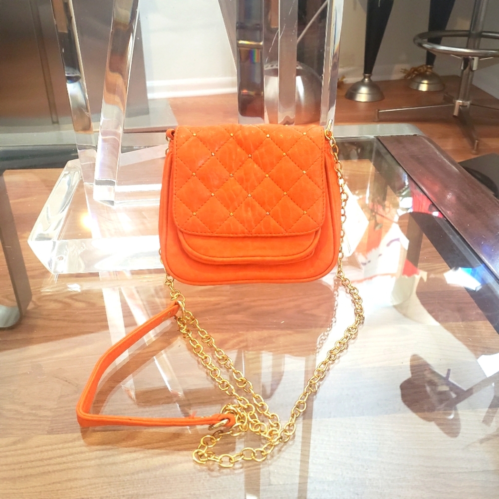 Gorjana orange small quilted front crossbdy bag